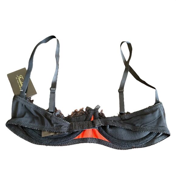 Fredericks of Hollywood Open Cup Bra SMALL 12 32C 34B Lux Satin Orange Lace Sexy - Picture 5 of 10